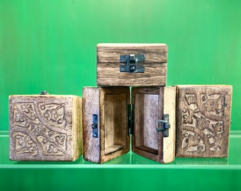 Vintage Hand Carved Wooden Box Set: Small Treasure Chest Decor - Wooden Treasure Chest Box
