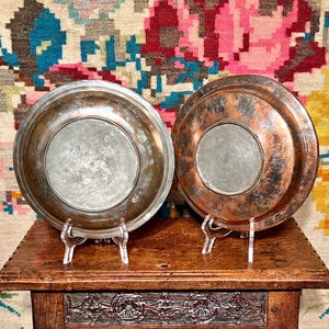 Vintage Copper Plate Set: Handcrafted Kitchen Decor