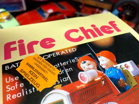 Vintage Fire Chief Battery Operated Tin Toy Car, Vintage Vintage Fire Chief Battery Operated Tin Toy Car, Vintage
