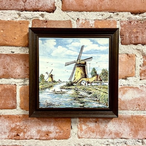 Vintage Delft Tile: Hand-Painted Polychrome Pottery in Wood Frame