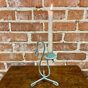 Vintage Turquoise Iron Candlestick Holder: Hand Forged Art Ware