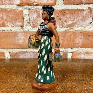 Vintage Hand Painted African Woman Tribal Art Figurine, Nubian Queen Carrying A Baby Statue, African American Gift, Ebony Treasure Figurine.