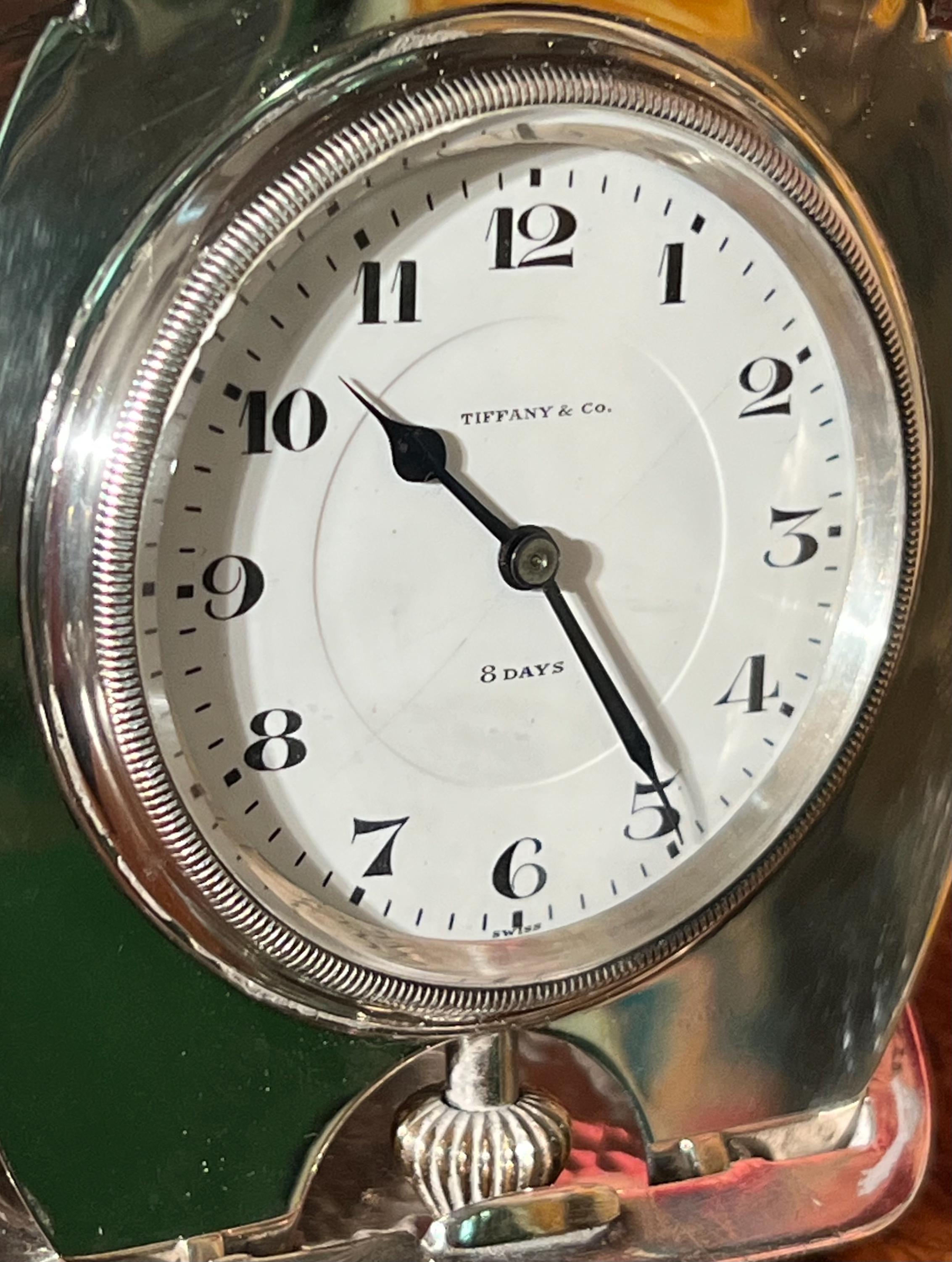 Tiffany & Co. 8-day Travel Clock, Sterling Silver Clamshell Travel