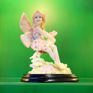 Vintage Hand-Painted Fairy Figurine on Wood Base - New In Box