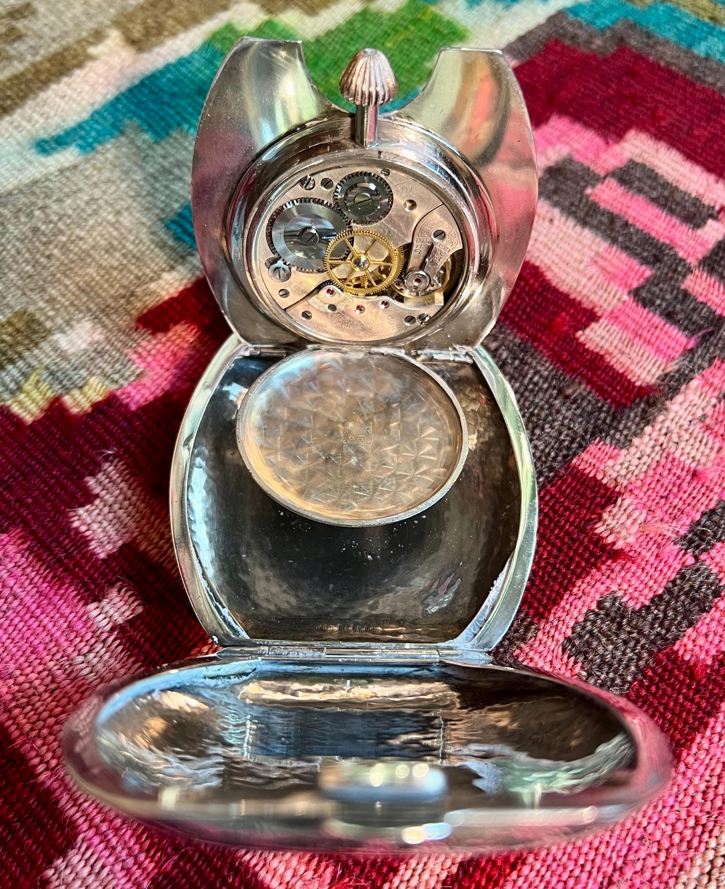 Tiffany & Co. 8-day Travel Clock, Sterling Silver Clamshell Travel