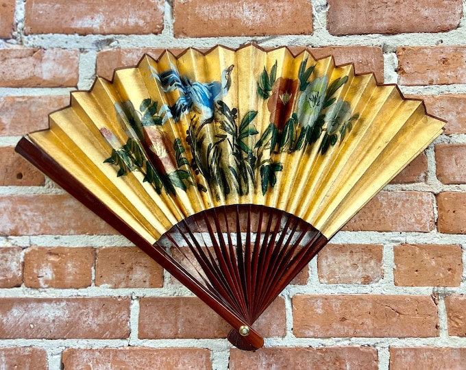 Vintage Oriental Wall Fan Art Asian Wall Hanging Fan Etsy