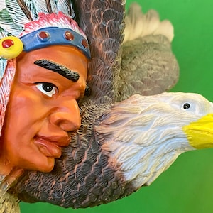 Vintage American Indian Chief & Eagle Sculpture - 9&quot; Native Decor