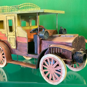 Vintage Handcrafted Metal Oldtimer Car, Vintage Antique Car Model, Vintage Tin Toy Oldtimer Car, Vintage Classic Car Decor, Antique Car Art.