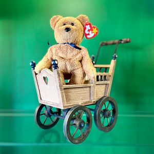 Vintage Wooden Miniature Baby Crib Buggy: Doll/Teddy Carriage