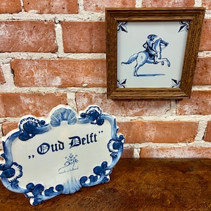 Vintage Delft Blue Tile: Hand-Painted Dutch Ceramic in Wood Frame