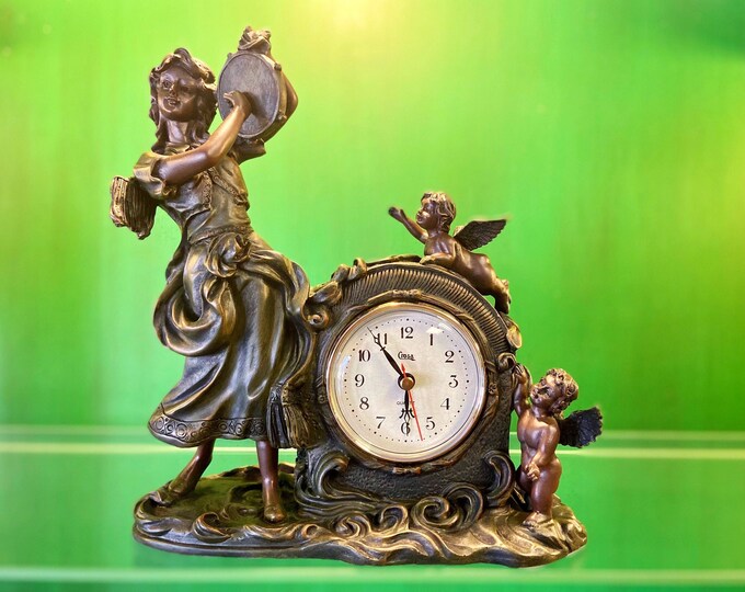 Vintage Tambourine Lady Desk Clock, Vintage AA Importing Figural