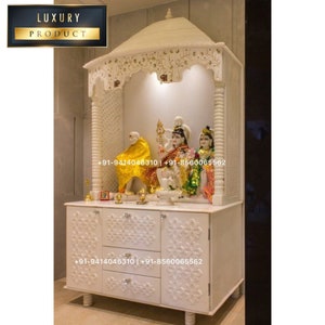 Religieuze huistempel met kast | Marmeren stenen godenhuis Pooja ghar mandir | Tempel voor huis/thuis/kantoor | Witste huis volgens de wet