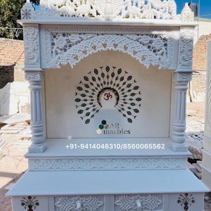 Premium Marble Temple | Religious Marble Temple | Peacock Carved Temple | White Marble Mandir