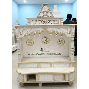 Marble golden work home temple with LED Lights