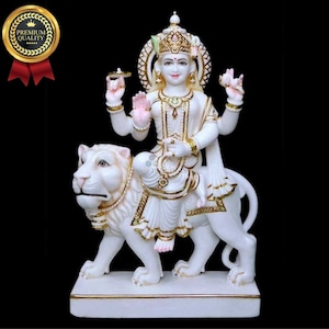 Durga maa / Mata Rani statue, Marble God Idols, Durga maa with lion, Natural Marble Statue white