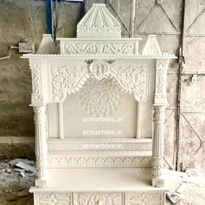 Divine White Marble Mandir for Home | Hand-Carved Pooja Temple with OM Design