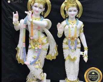 Radha Krishna .12&quot; Natural Marble Radha Krishna statue, Krishna with Radha, Hare krishna, krishna for Temple Mandir Puja Decor, Iskon Idols