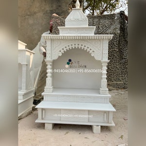 ARM White Marble Temple | Indian Hindu Alter | Pooja Mandir for home | Beautiful Marble Temple | White Natural Marble- 5Ft x 3Ft x 2Ft