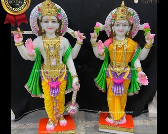 Lakshmi Narayan Idol in pure marble, Standing Vishnu Lakshmi Statue, Laxmi Narayana Figurine, Lord Vishnu Goddess Laxmi Sculpture for temple