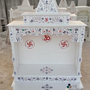 Handmade Marble Temple: Religious Home Decor, Inlaid Stone Mandir