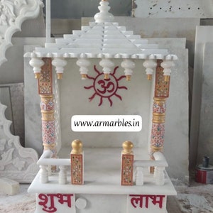 White Marble temple | Small Hindu Mandir | Diwali Pooja | Small shelf Marble Temple For home | Statutary Homes | Indian God Mythology | Om