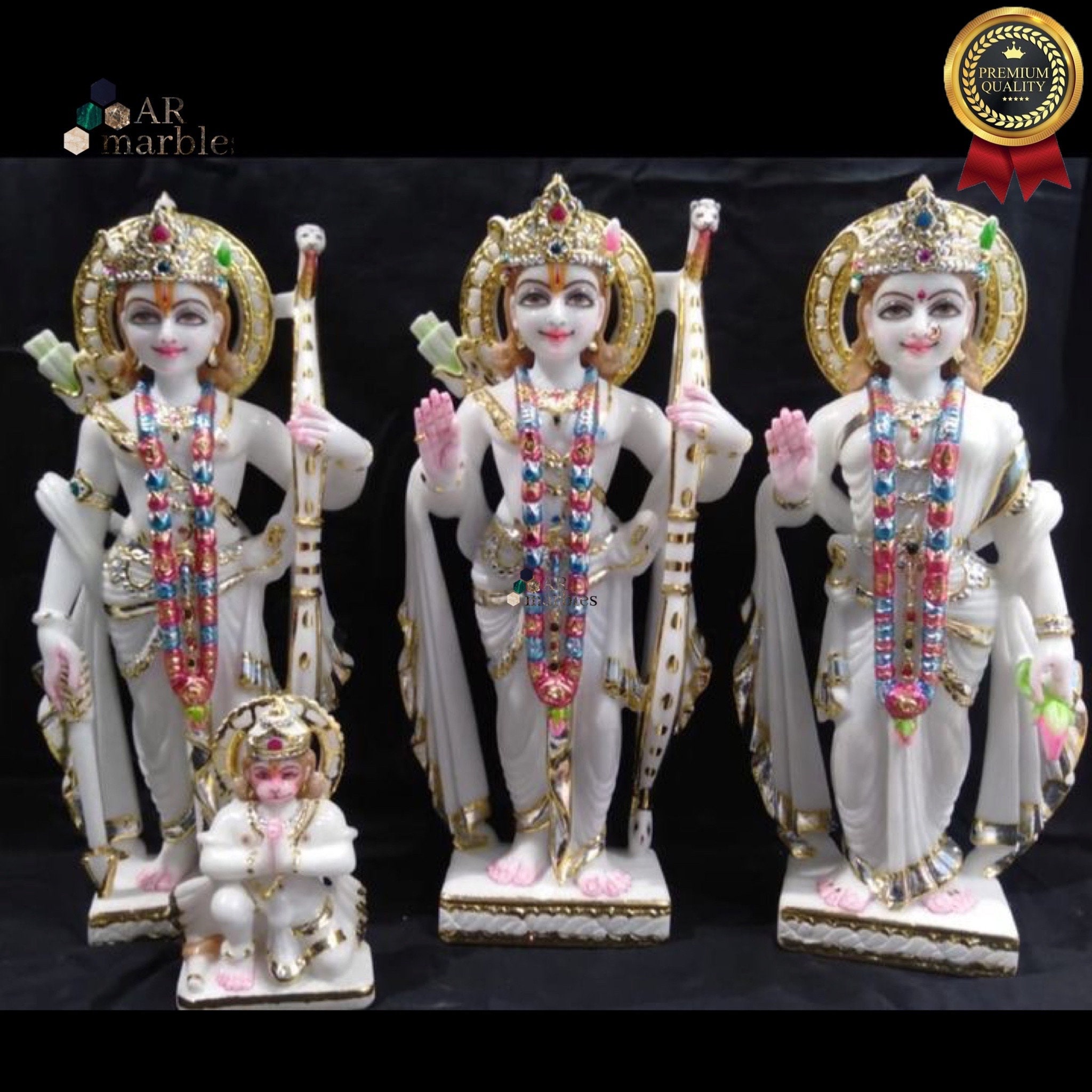 Ramayan Jodi, Sita Ram Laxman Statue, Marble god idol, 12 INCH Ram Sita Moorti, Hanumanji, Hindu gods, Natural white marble beautiful statue