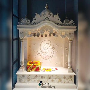 Big Marble home temple, Hindu God Home, Indian Alter, Diwali Puja, New house Gift, Temple with LED Light, OM Temple, Mandir, Ghar Mandir BIG