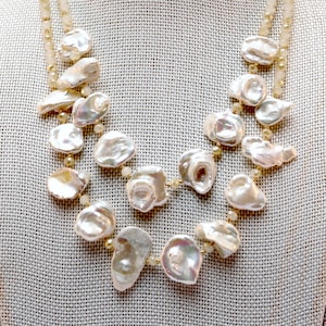 Pearl Necklace, Natural Pearl Necklace, Irregular Pearl Necklace, 12 mm Fresh Water Flat Pearl, Gift for Her