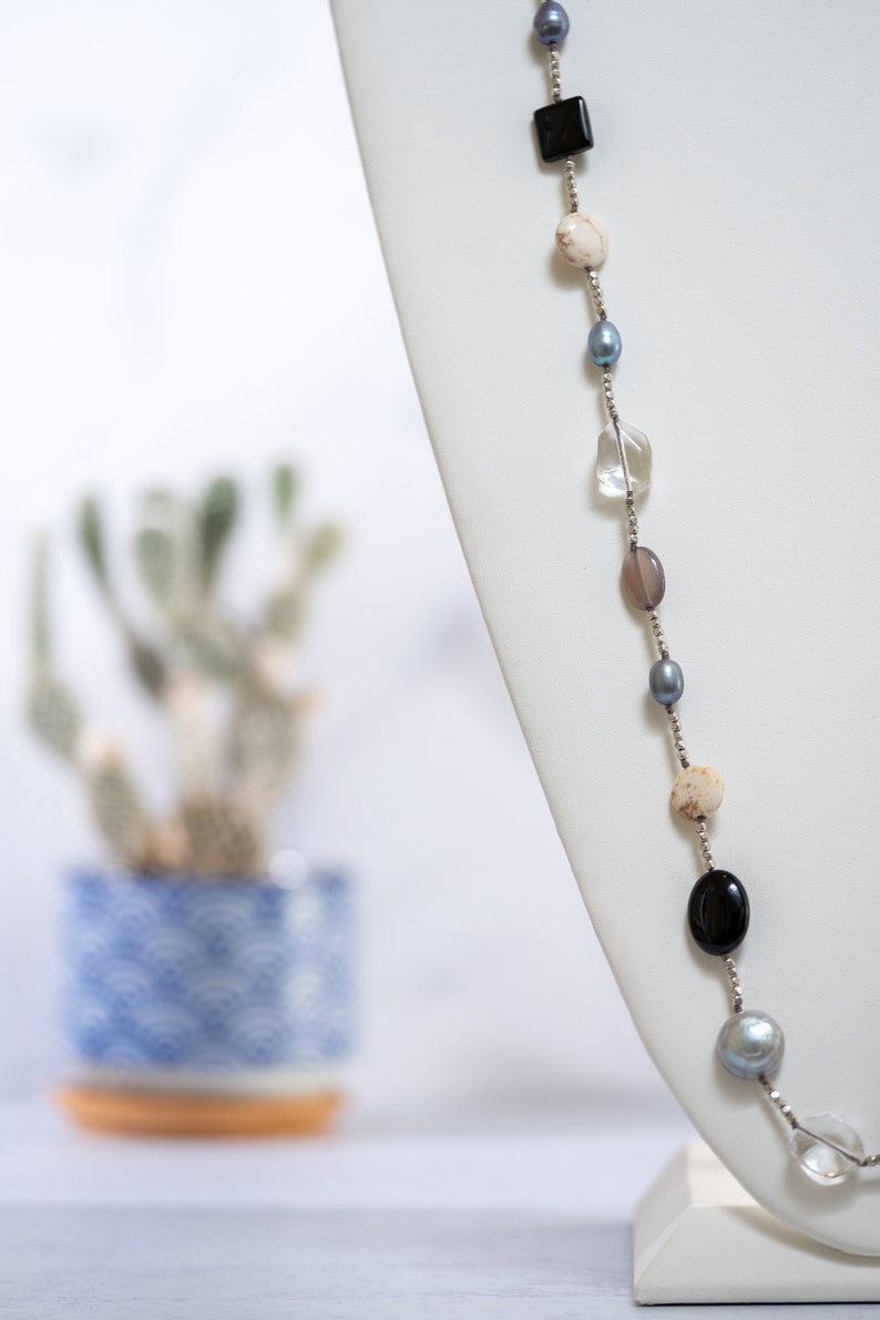 Bohemian Necklace Agate Statement Necklace Volcanic Rock Quartz Necklace Coin Pearl Necklace Multicolor Boho Necklace Gift for Her