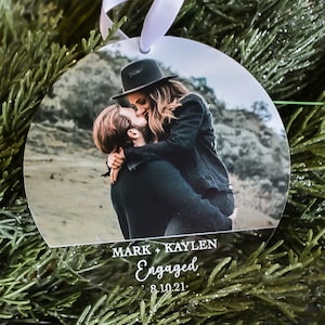 Personalized Engagement Ornament, First Christmas Engaged, Custom Acrylic Photo Ornament, Future Mr. & Mrs Gift, Just Engaged Couple Gift