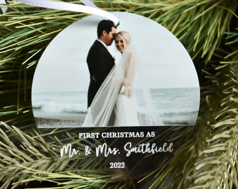 First Christmas Married Ornament, Custom Photo Ornament. Newly Married Gift, Couple Gift, Personalized First Christmas as Mr. & Mrs.