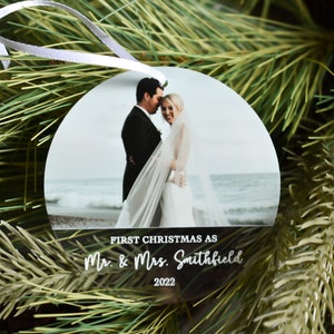 First Christmas Married Ornament, Custom Photo Ornament. Newly Married Gift, Couple Gift, Personalized First Christmas as Mr. & Mrs.