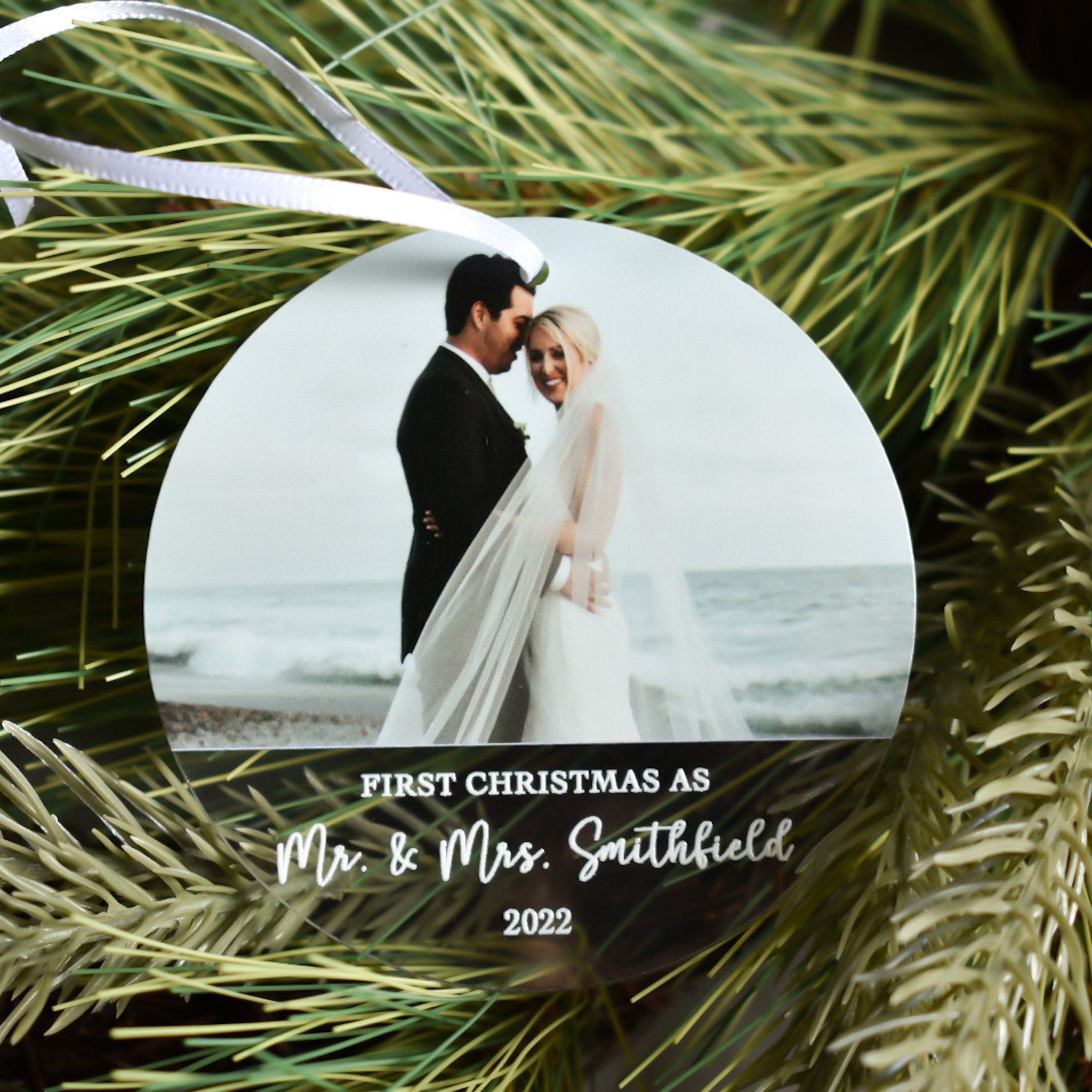 First Christmas Married Ornament, Custom Photo Ornament. Newly Married Gift