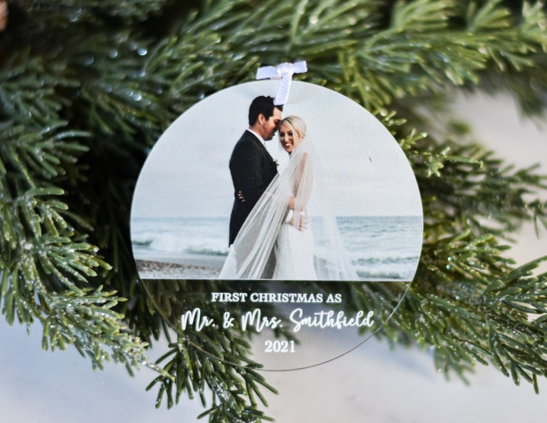 First Christmas Married Ornament Custom Photo Ornament. Newly image 1