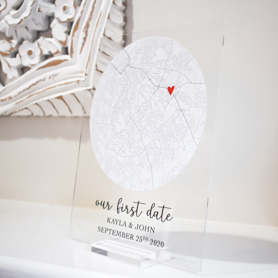 Custom Our First Date Map, Anniversary Gift, Boyfriend Girlfriend Gift, Personalized Acrylic Map