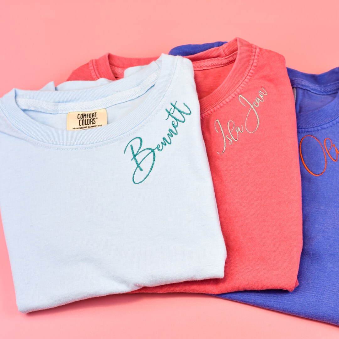 KIDS Custom Embroidered Tshirt Youth Collar Embroidery Tee Etsy