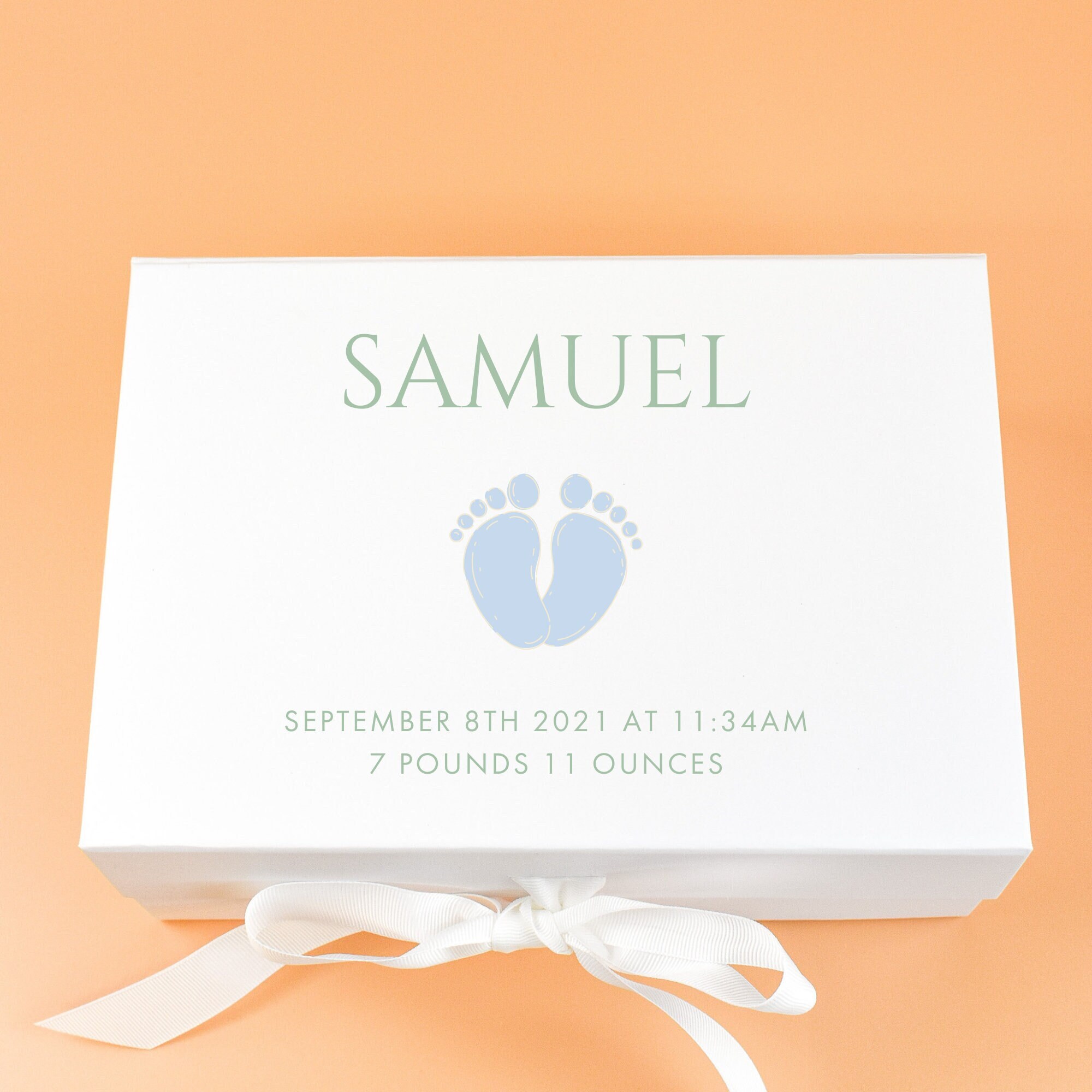ナチュラルネイビー Floral Heart Wooden Memory Box for Wedding Anniversary  [Personalized Custom Keepsake Box for New Baby, Mother's Day Gift for Mom,  Made in the USA]