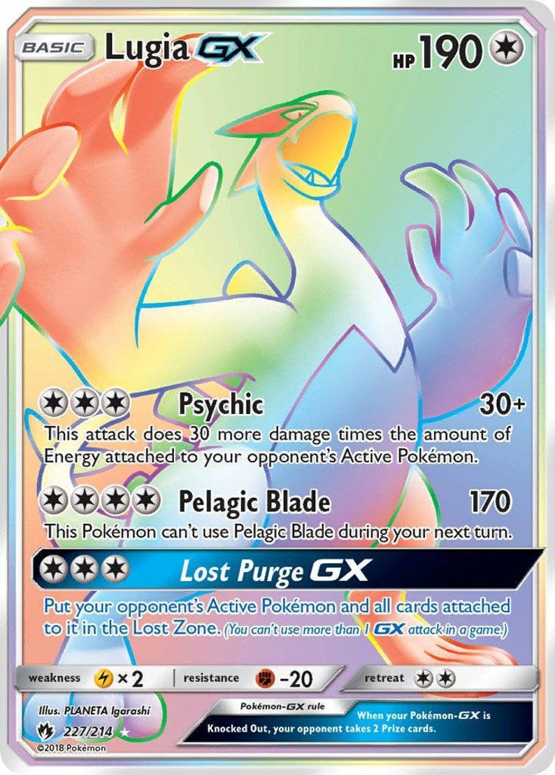 Lugia GX 227/214 Sun & Moon Lost Thunder Full Art Rainbow Rare Etsy