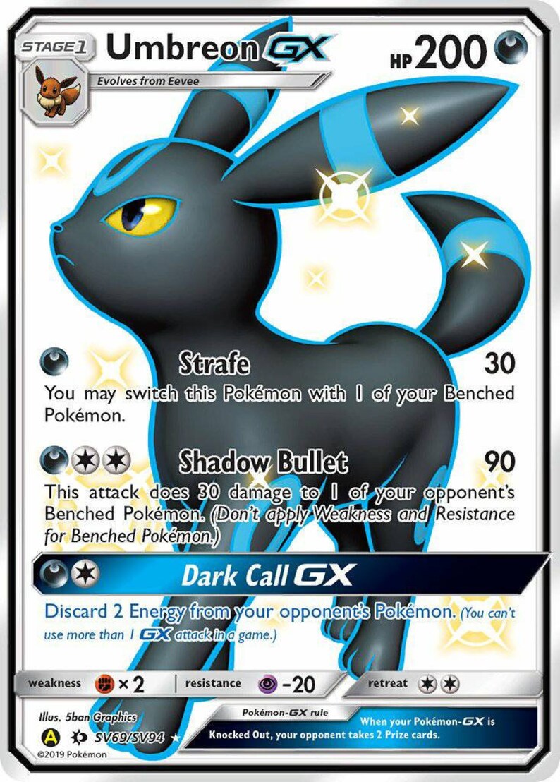 Umbreon GX SV69/94 Full Art Hidden Fates Shiny Vault Pokémon Etsy
