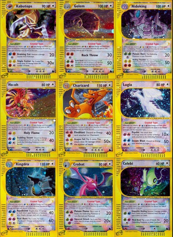Complete Crystal Pokémon Cards Set Of 9 Secret Rare Aquapolis Etsy