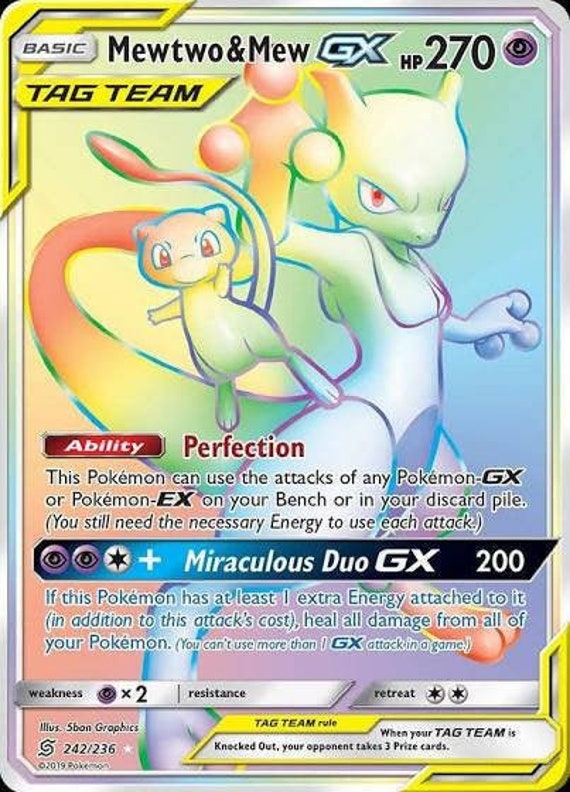 Mewtwo & Mew GX 242/236 Rainbow Rare Unified Minds Full Art | Etsy