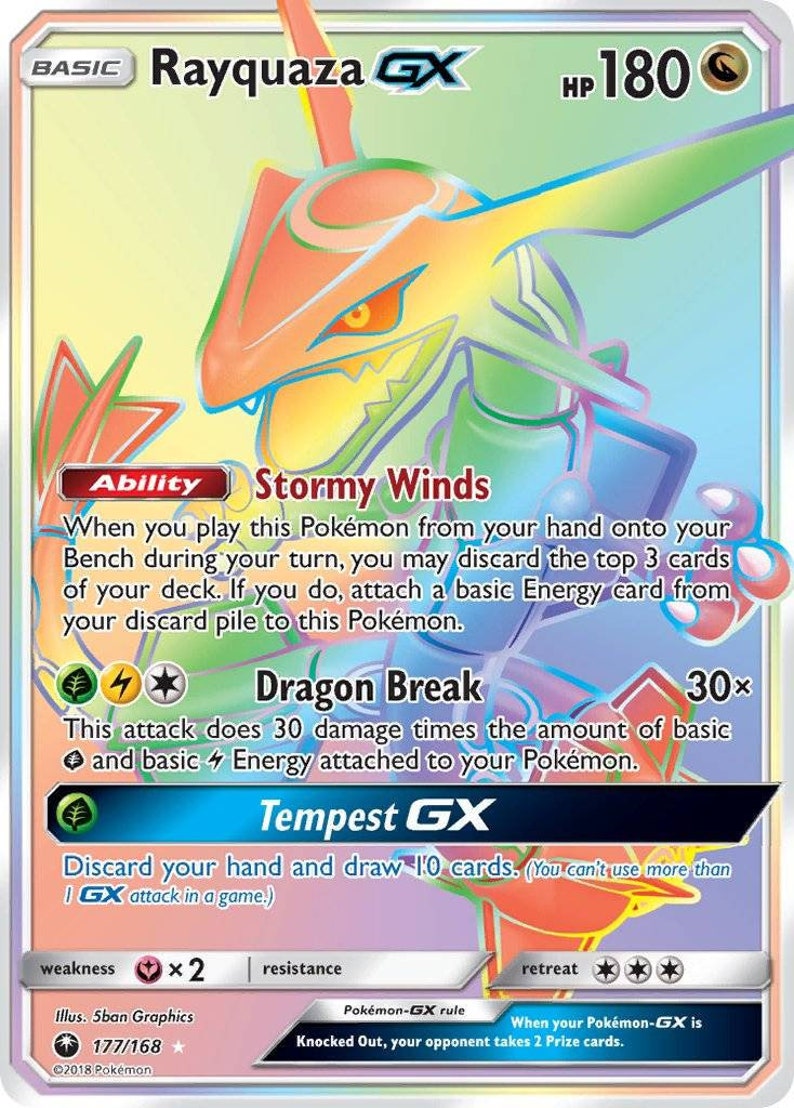 Rayquaza GX 177/168 Rainbow Rare Full Art Celestial Storm