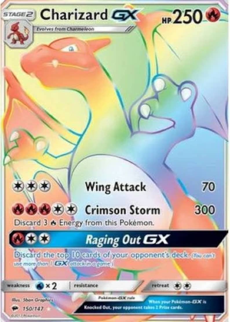 Charizard GX 150/147 Rainbow Rare Full Art Burning Shadows Etsy