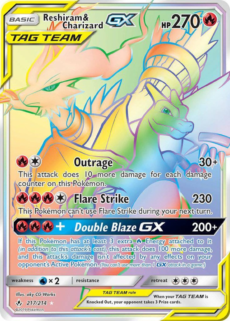 Reshiram & Charizard Gx Tag Team 217/214 Unbroken Bonds Holo Etsy