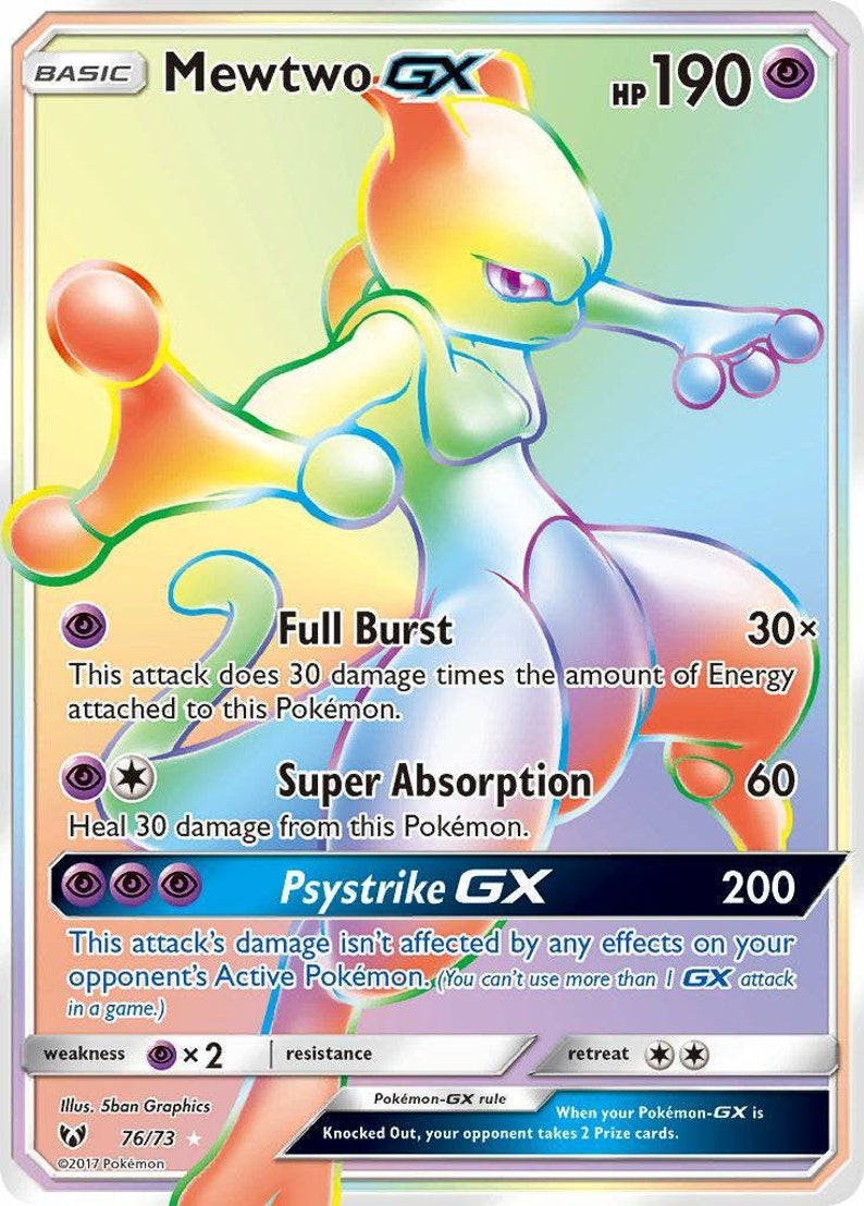 Mewtwo GX 76 73 Shining Legends Rainbow Rare Full Art Pokemon Etsy