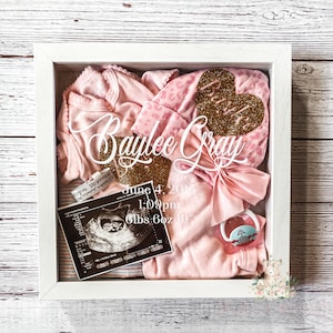 Personalized Baby Memories Keepsake Display Shadow Box with Baby Name/Stats