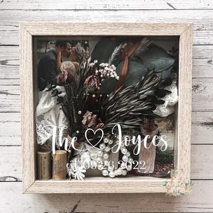 Personalized Wedding Day Keepsake Display Shadowbox Gift with The (joined with a heart) Couples Last Name and Date