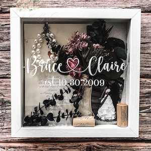 Personalized Wedding Day Keepsake Display Shadowbox Gift with Couples Name and Date image 2