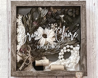 Personalized Wedding Day Keepsake Display Shadowbox Gift with Couple Names and Date