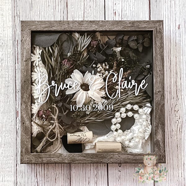 Personalized Wedding Day Keepsake Display Shadowbox Gift with Couple Names and Date